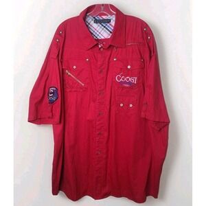 COOGI Men's Button Shirt 5XL Red Embroidered Graphic Premium Colors Plaid Hip Ho